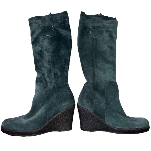 Charles David  Boots Womens Size 35.5 Teal green Suede Leather Block Heel Pull - Picture 1 of 8